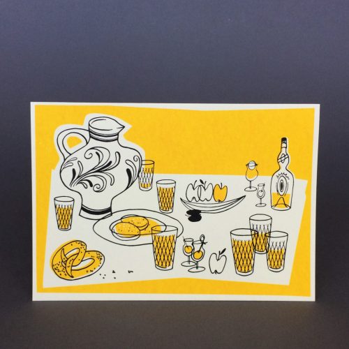 postcard with table and cider